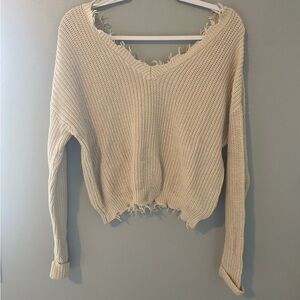 Cozy Beige Distressed Sweater